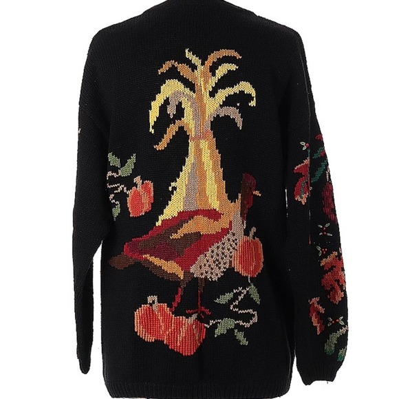 Design Options Thanksgiving Cardigan Black Turkey October Fall Colors Size Large - Picture 2 of 13